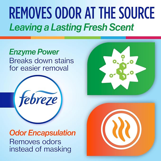 Febreze Laundry Detergent Additive, Original Strength In Wash Odor Eliminator, Designed to Remove Odors in a Single Wash Caused by Sweat, Food, Smoke, Fresh Scent, 50 fl oz (2 Pack)