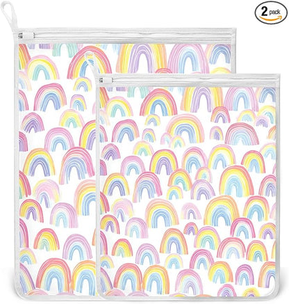 Mesh Laundry Bags Lingerie Bags for Washing Delicates 2 PCS Durable Wash Bag with Zipper Small and Medium Washable Gradient Cute Rainbows