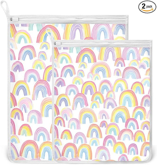 Mesh Laundry Bags Lingerie Bags for Washing Delicates 2 PCS Durable Wash Bag with Zipper Small and Medium Washable Gradient Cute Rainbows