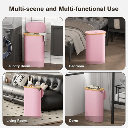 Slim Laundry Hamper with Lid, 60L Small Laundry Basket with Handles&Removable Bag, Thin Dirty Clothes Hampers for Laundry, Narrow Laundry Hampers for Bedroom Aesthetic, Pink