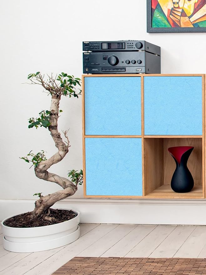 Cohoo Home Blue Peel and Stick Wallpaper Silk Solid Light Blue Contact Paper for Walls Embossed Textured Self-Adhesive Removable Wallpaper Bedroom Bathroom Waterproof Drawer Liner 15.7inW 118inL