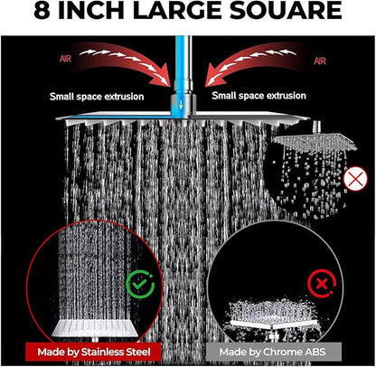 Filtered Shower Head,8 Inch Rain Shower Head with Handheld Spray Combo, Adjustable High Pressure Rainfall Shower Head, Dual Showerhead Set with Extension Arm and 60 Inch Long Shower Hose