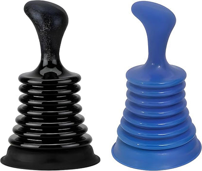 Mini Sink Plunger 2 Pack (Blue & Black), Powerful Bellows Clog Remover, Commercial Style Plumbing Tool for Kitchen & Bathroom Drains, Compact for Sink, Bathtub & Shower