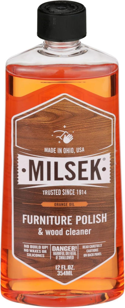 Milsek Furniture Polish and Wood Cleaner with Orange Oil - Multipurpose Cleaning Supplies for Home and Household from Hardwood Floors to Kitchen Cabinets- 12 Fl Oz (Pack of 6)