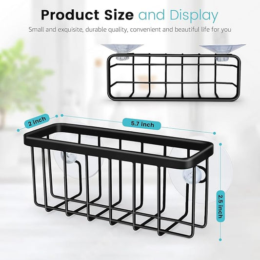 HLOOL Kitchen Sink Sponge Holder, Kitchen Sink Caddy, Sponge Holder for Kitchen Sink Suction, Dish Soap Holder (Black)