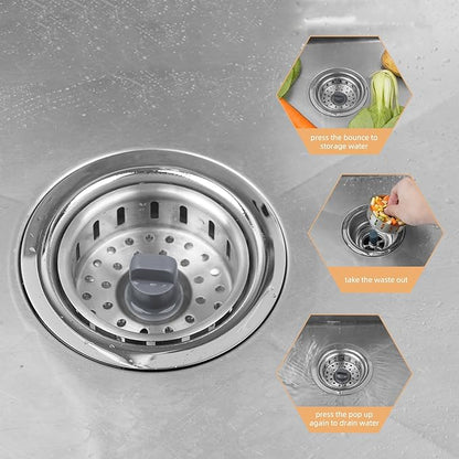 Kitchen Sink Drain Strainer Compatible with Moen, Stainless Steel 3-1/2 Inch Sink Drain Stopper Plug with Assembly, 3 in 1 Pop Up Kitchen Sink Stopper