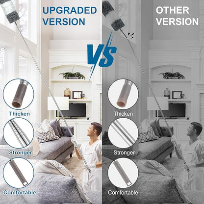 Microfiber Duster, 4PCS with Extension Pole(Stainless Steel) 30 to 100 Inches, Reusable Bendable Dusters, Washable Lightweight Dusters for Cleaning Ceiling Fan, High Ceiling, Blinds, Furniture, Cars