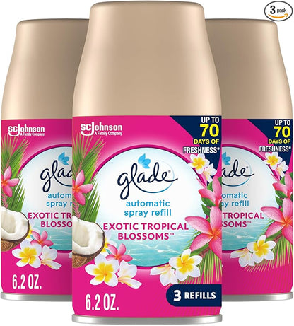 Glade Automatic Spray Refill, Air Freshener for Home and Bathroom, Tropical Blossoms, 6.2 Oz, 3 Count