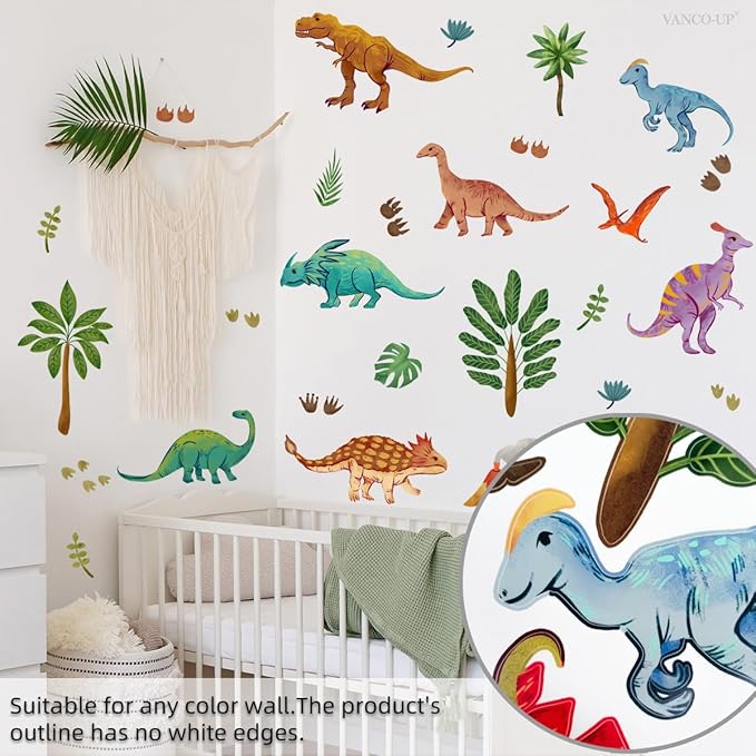 Wall Stickers Decals Kids Peel and Stick Removable for Nursery Kids Bedroom Living Room décor Boys Playroom (Colorful Dinosaurs)