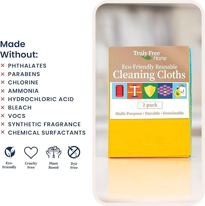 Truly Free Reusable Cleaning Cloth, 2 Pack - Multipurpose Super Absorbent, Reusable, Durable, Washable Kitchen Towels, Cleaning Rags, Cloth Wipes, Wash Rags, Car Wipes Cleaning Supplies, 14x10”