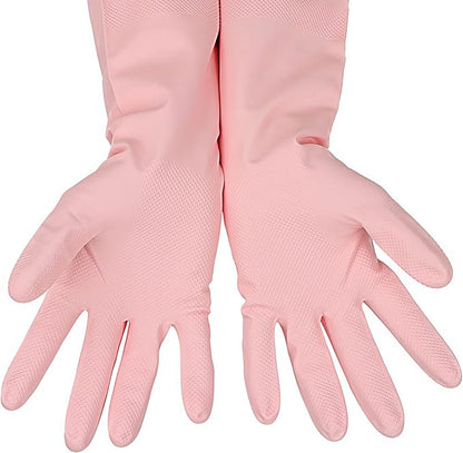 3 Pairs Rubber Cleaning Gloves Latex Free Dishwashing Gloves - 13" Reusable Nitrile Gloves Small, Green+Pink+Red