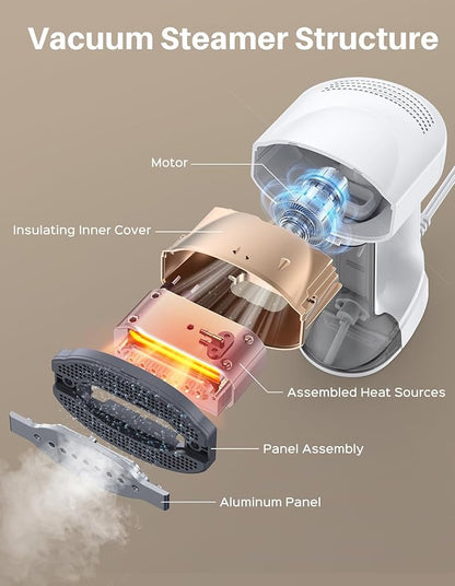 Sweepulire Vacuum Steamer for Clothes, Dual Water Tank 320ml (160ml x2), 3500Pa Suction Handheld Clothes Steamer, 3 Modes, LED Display, Steaming & Ironing 2 In 1Steamers for Clothes (110-120V)