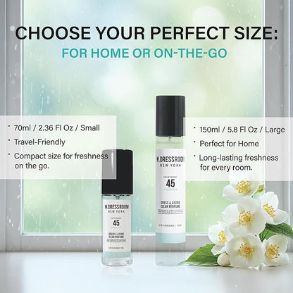 W.Dressroom No.45 Morning Rain Living Clear Perfume, Body Mist & Fabric Spray Deodorizer, Alcohol-Free Water-Based, Odor Neutralizer for Clothes, Bedding & Room, Travel Size 2.36 oz