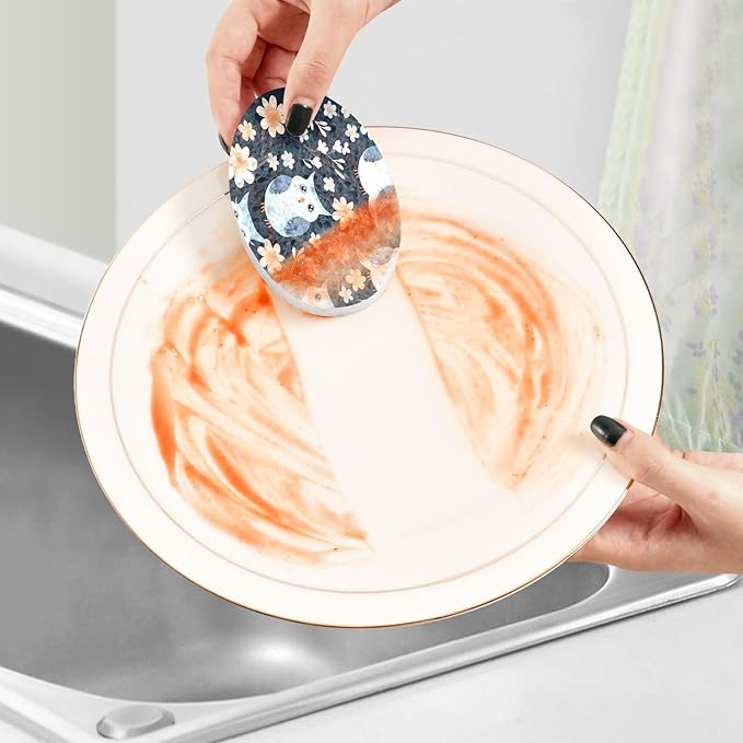 Owl Kitchen Scrub Sponges, Pop-up Kitchen Cleaning Sponges Reusable Dish Washing Sponges for Bathroom Household Cleaning 3 Pack - Non Scratch Scrubber