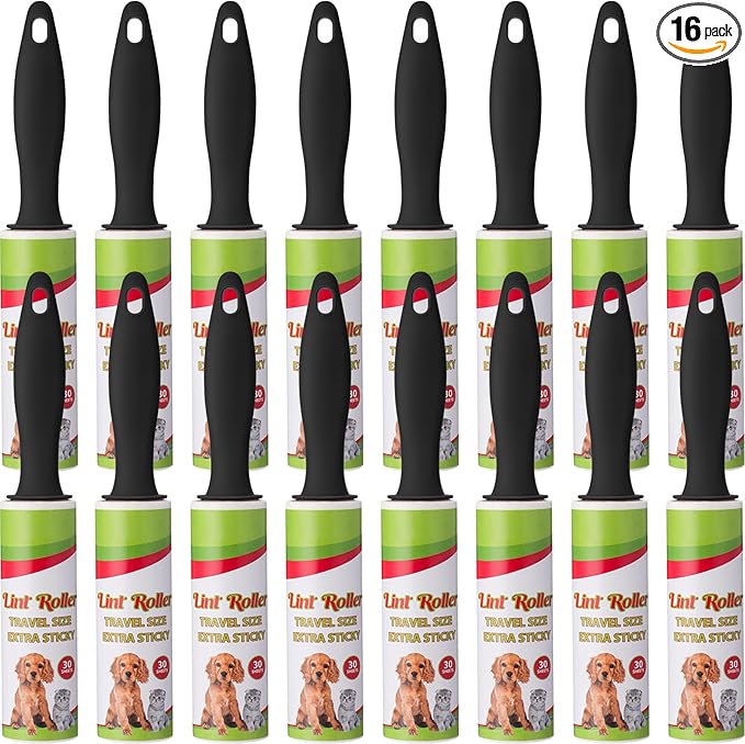 Hushee 16 Pcs Mini Lint Roller for Travel Small Lint Removers Bulk for Pet Hair and Clothes Small Size Removers Portable Sticky Removing Tool for Cleaning Furniture Dog Car Seat