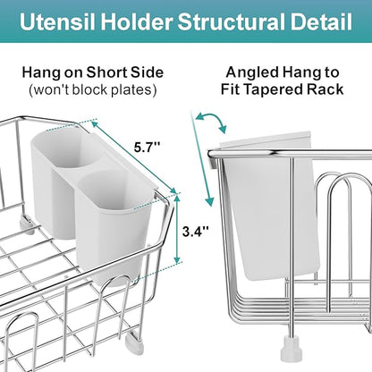 GSlife Mini in Sink Dish Drying Rack - Stainless Steel Small Dish Drainer for RV Kitchen Apartment Sink, 9.5" W x 13.4" L, White Utensil Holder