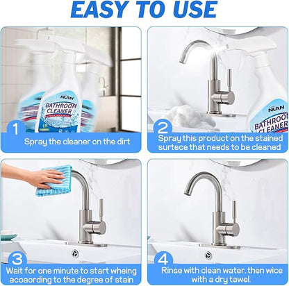 NUAN Bathroom Descaler Foam Cleaner, Hard Water Stain Remover Spray for Shower, Toilet, Sink, Tile, Grout, Limescale Buildup Remover, 16.9 Fl Oz