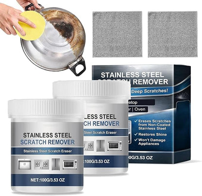 Stainless Steel Scratch Remover Kit, 100g Stainless Steel Clean Wax Paste for Appliances, All-Purpose Household Cleaner and Polish for Oven, Sink, Fridge & Cookware (2PCS)