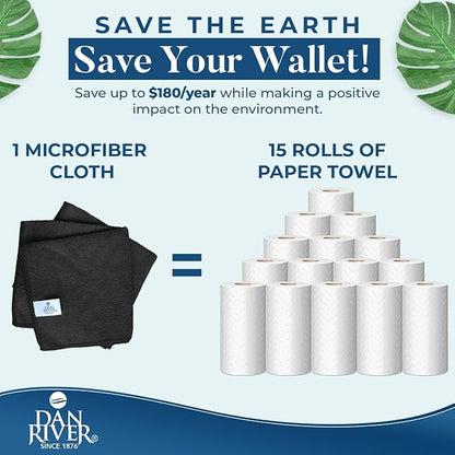 DAN RIVER 24-Pack Microfiber Towels – Ultra Absorbent, Lint-Free & Streak-Free Kitchen Rags Cleaning for Home, & Car - Must-Have Cleaning Essentials - 12" x 12" - Gray White Black