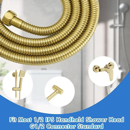 RUMOSE 79 inches Shower Hose Extra Long Stainless Steel Shower Tube Attachment Flexible Handheld Shower Sprayer Hose, Brushed Gold