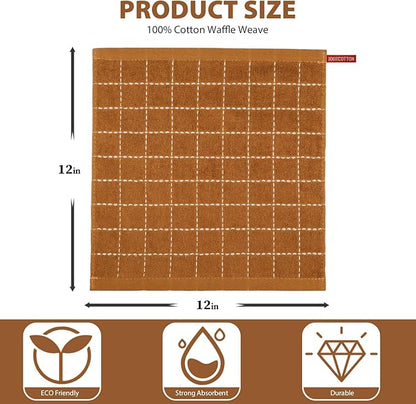 Nialnant 6 Pack Dish Cloths for Washing Dishes, 100% Cotton Reusable Cleaning Rag,Ultra Soft Absorbent, Quick Drying Dish Towels for Kitchen,12x12 Inches Brown