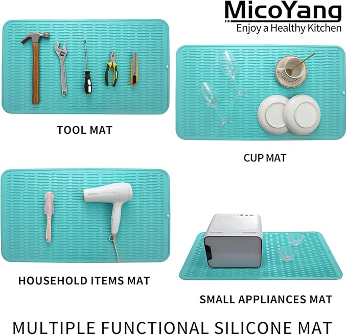 MicoYang Silicone Dish Drying Mat for Multiple Usage,Easy clean,Eco-friendly,Heat-resistant Silicone Mat for Kitchen Counter or Sink,Refrigerator or Drawer Liner Mint 4XL 32 inches x 18 inches