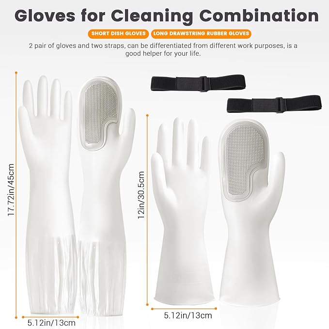 2 Pairs Silicone Dishwashing Gloves, Reusable Rubber Scrub Cleaning for Washing Dishes Gloves