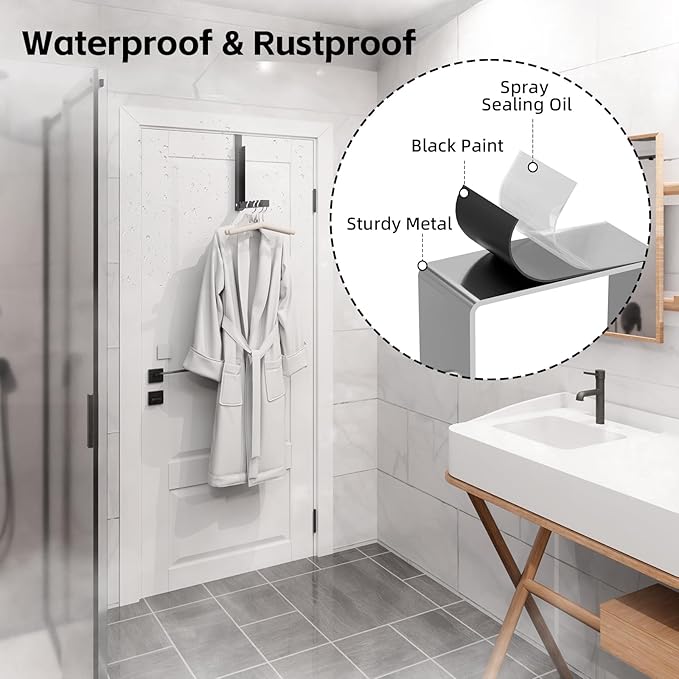 Over the Door Hooks, Extended Over the Door Storage Hook,Space-Saving Over the Door Rack,Door Hooks for Hanging Clothes,Larger Capacity Over the Door Hanger (4, BK-Black)