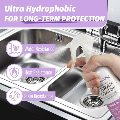 Ceramic Coating for Stainless Steel Appliances, Gloss & Shine Ceramic Coating Spray for Repelling Fingerprints, Grime & Stains on Stainless Steel, Sinks, Countertops, Glass in Home Kitchen & Bath