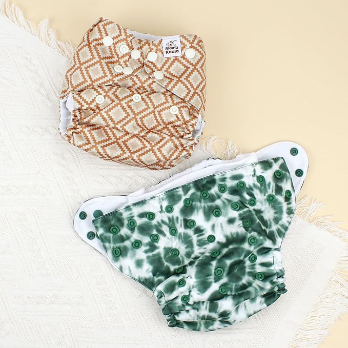 Mama Koala 3.0 Pocket Cloth Diapers for Babies with AWJ Lining, 6 Pack with 6 5-Layer Natural Cloth Diaper Inserts - Reusable and Washable Pocket Diapers(A-Calm Spring)
