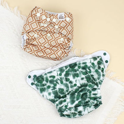 Mama Koala 3.0 Pocket Cloth Diapers for Babies with AWJ Lining, 6 Pack with 6 5-Layer Natural Cloth Diaper Inserts - Reusable and Washable Pocket Diapers(A-Calm Spring)
