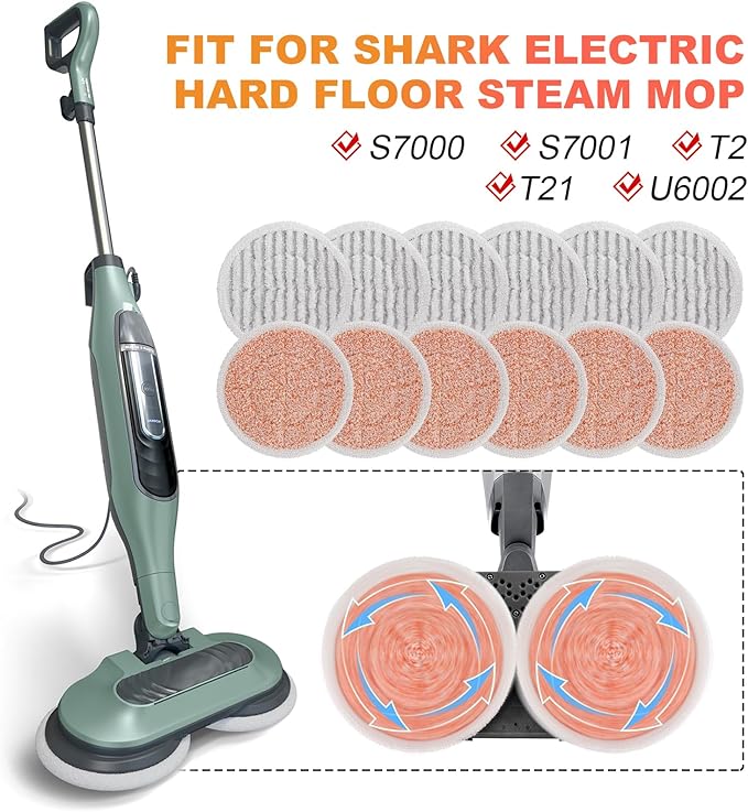 Pads for Shark Steam Scrub Mop: 12 Pack Spin Mop Refills Fit for Shark S7000 S7001 S7000C S7201 S7000AMZ S8201 S8001 S8000 Steam and Scrub Pads - Hard Floor Steam Mop Washable Pads S7001TGT