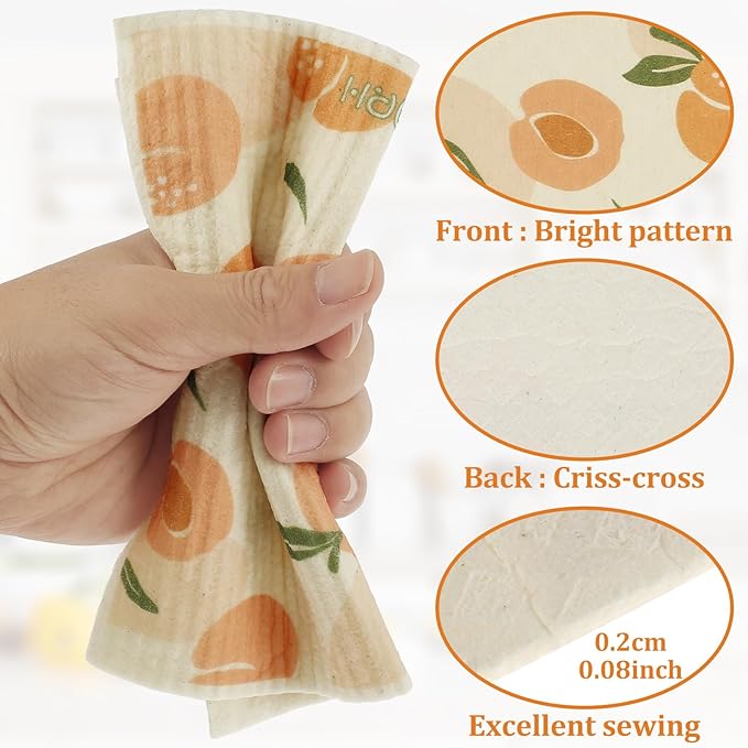 8Pcs Kitchen Dishcloths Absorbent Dish Cleaning Towels Washable Reusable Dish Cloths Non-Scratch Dishcloths Multipurpose Dish Towels with 4 Clips for Kitchen Bathroom 17x19x0.2 cm