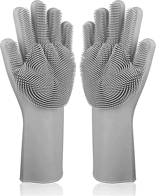 Magic Silicone Dishwashing Scrubber, 2 in 1 Reusable Rubber Gloves, Heat Resistant Kitchen Tool for Household, Dish Wash, 2 Count (Pack of 1), Gray