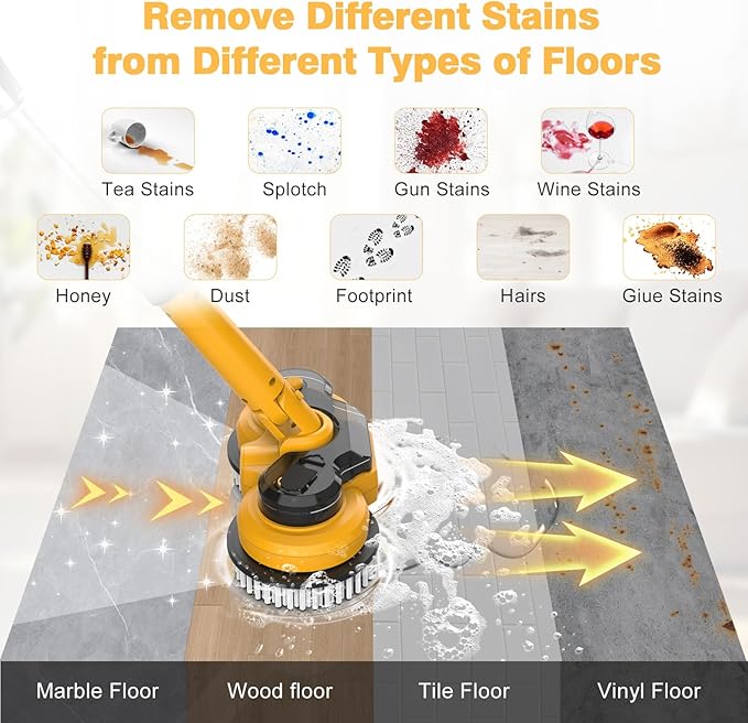 Cordless Electric Mop for Dewalt 20V Battery (NO Battery), 2 in 1 Spin Mop & Electric Floor Scrubber Machine with LED Light & Water Spray, 800 RPM Rotating Electric Mops for Floor Cleaning (Golden)