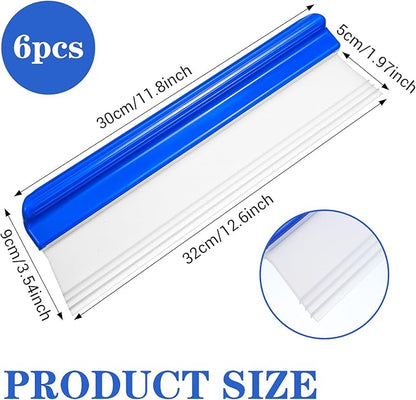 6 Pack 12” Silicone Car Drying Squeegee, 3-Layer T-Bar Water Blade Professional Automotive Water Wiper, Wash Cleaner Wiper for Car Window Glass Bathroom