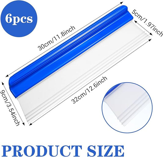 6 Pack 12” Silicone Car Drying Squeegee, 3-Layer T-Bar Water Blade Professional Automotive Water Wiper, Wash Cleaner Wiper for Car Window Glass Bathroom