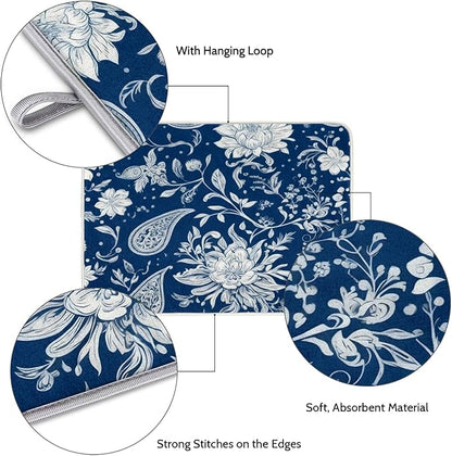 Dish Drying Mats with Hanging Loop for Kitchen Counter - Super Absorbent & Microfiber Sink Dry Mat with Paisley Floral Paisley Floral, Non-Slip Backing, Dishes, Sink, Countertop Protection 18"x24"