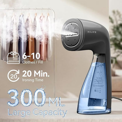 HiLIFE Steamer for Clothes, Portable Handheld Design, 240ml Big Capacity, 700W, Strong Penetrating Steam, Removes Wrinkle, for Home, Office and Travel(ONLY FOR 120V) (Midnight Grey)