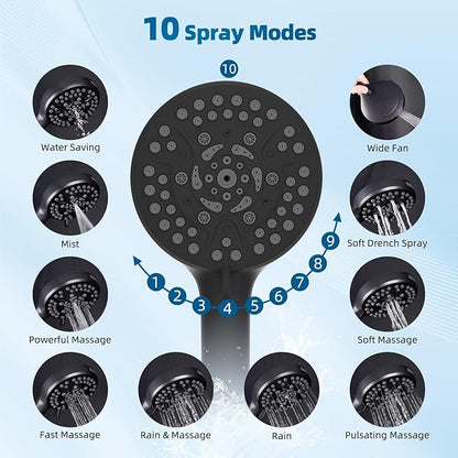 Hibbent All Metal cUPC Certified Shower Head, 8'' High Pressure Rain Shower Head, Handheld Showerhead Combo with 16'' Adjustable Extension Arm, 10 Sprays, 71'' Hose, Shower Holder, Oil Rubbed Bronze