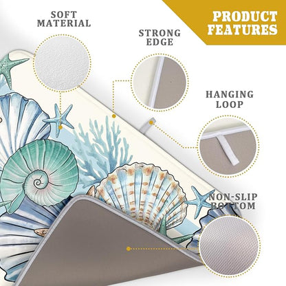 Sea Shell Starfish Summer Dish Drying Pad 18 x 24 Inch With Absorbent Reversible Microfiber Coastal Ocean Drying Mats Dish Drainer Mat Fast Dry For Kitchen Dining Room Decoration