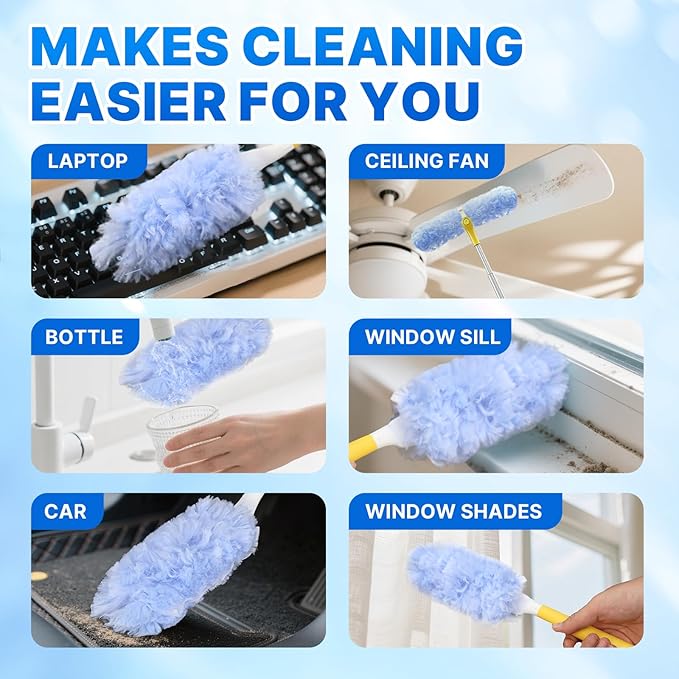 Duster Refill for Swiffer Duster, 30 Count Heavy Duty Duster Refills with 1 Handle, 360 Dusters Refills Kit with 4X Microfibers, Disposable Dusters for Swiffer Duster Extended Handle for Cleaning