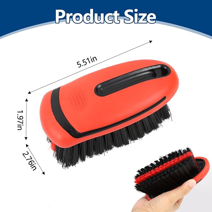 Carpet and Upholstery Cleaning Brush, Stiff Bristle Scrub Brush for Floor Mats, Car Carpet Scrubber with Comfortable Handle, Cleaning Detailing Brush for Car Interior and Home (Red)