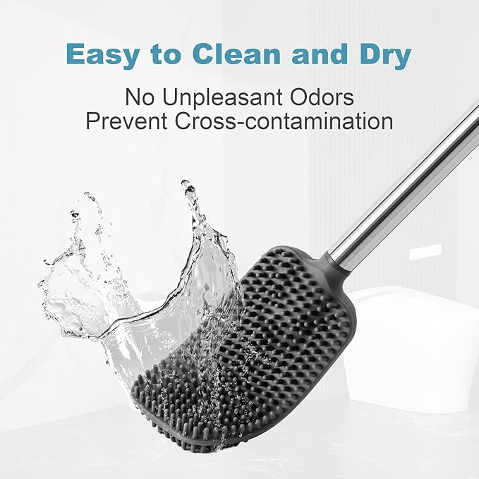 TrashAid Toilet Brush - 2 Pack Toilet Bowl Brush and Holder, Silicone Toilet Brush and Holder Set, Toilet Cleaner Brush with Silicone Bristles, Bathroom Accessories, rv, Wall Mounted, Cream White