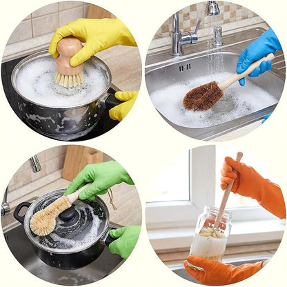 8 Pcs Bamboo Dish Brush Dish Washing Scrub Bottle Brushes Wooden Palm Pot Brush Cleaning Scrubbers with Natural Sisal Bristles Long Handle for Pots Pans, Vegetables, Household Cleaning