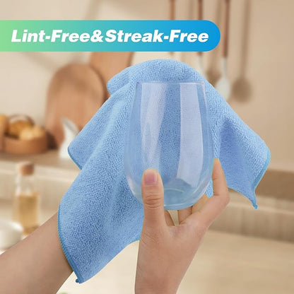 HOMEXCEL Blue Microfiber Cleaning Cloth, 24 Pack Absorbent Cleaning Rags, Lint-Free, Streak-Free Cleaning Towels for Car Kitchen House, 12"X11"