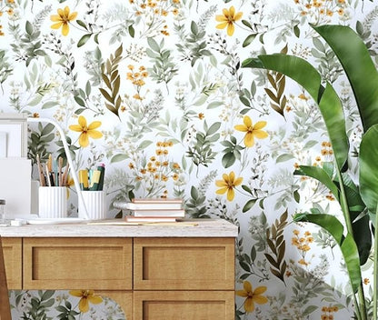 Green Leaf Wallpaper Peel and Stick, Vintage Floral Leaves Contact Paper 17.5" x 78.7", Botanical Vinyl Wall Paper Self Adhesive Removable Waterproof for Room Bedroom Shelves Cabinet Table Decor