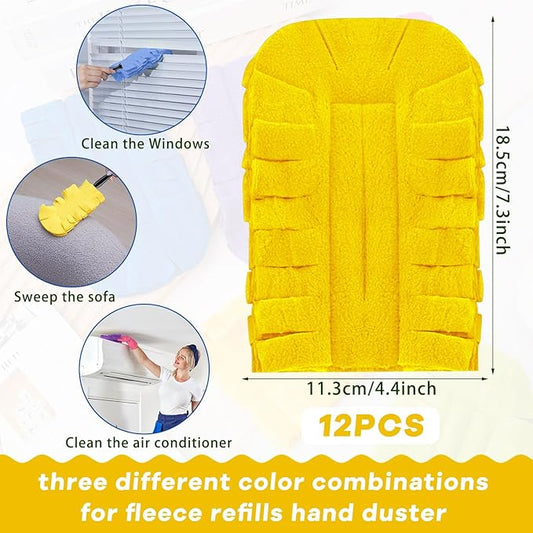 Zubebe 12 Pcs Duster Refill Reusable Fleece Duster Refills Feather Flat Dusters Multi Surface Washable Cleaning Pads Tools for Home, Blinds, Car, Pet, Furniture, Fans (Purple,Light Blue,Yellow)