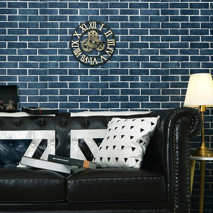 HeloHo 17.7" X 394" Blue Brick Wallpaper Peel and Stick Self-Adhesive Removable 3D Textured Wall Paper for Kitchen Backsplash Living Room Bedroom Decor