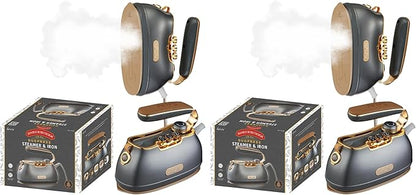 SALAV® Retro Edition Duopress Handheld Garment Steamer and Iron, Ceramic Plate, 1000 watts of Steam, Removes Wrinkles on Clothes, Vintage Style No Drip Steam, Titanium (Pack of 2)
